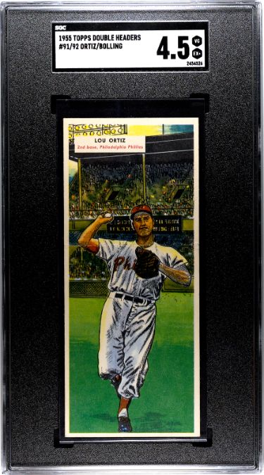 1955 Topps Double Headers Lou Ortiz/Milt Bolling Card #91/92- SGC Graded 4.5 VG-EX+ (Phillies/Boston Red Sox)