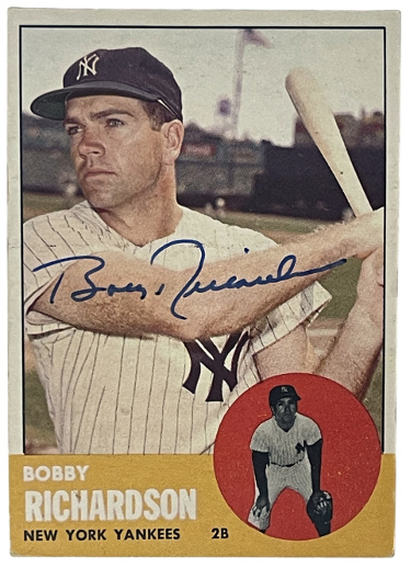 Bobby Richardson signed 1963 Topps On Card Auto #420- COA (New York Yankees/World Series MVP)
