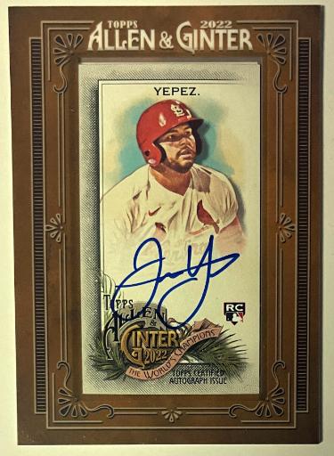 Juan Yepez signed 2022 Topps Allen & Ginter Mini Framed RC Auto Card #MA-JT (St. Louis Cardinals)