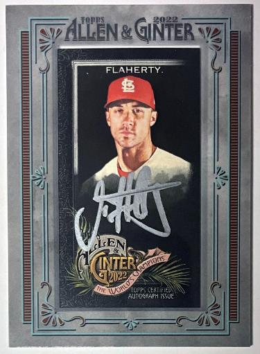 Jack Flaherty signed 2022 Allen & Ginter Framed Silver Mini Auto Card- /50 (St. Louis Cardinals/Silver Signature)