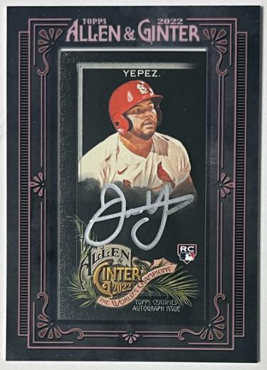 Juan Yepez 2022 Topps Allen & Ginter Mini Framed Black Rookie Auto On Card (RC) #MA-JY- /25 (St. Louis Cardinals)