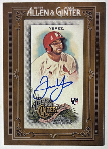 Juan Yepez signed 2022 Topps Allen & Ginter Mini Framed RC Auto Card #MA-JT (St. Louis Cardinals)