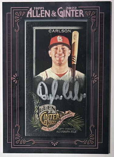 Dylan Carlson signed 2022 Topps Allen & Ginter Mini Black Framed Card #MA-DC- /25 (St. Louis Cardinals)
