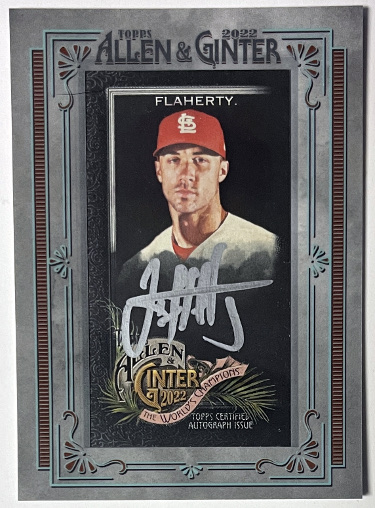 Jack Flaherty signed 2022 Allen & Ginter Framed Silver Mini Auto Card- /50 (St. Louis Cardinals/Silver Signature)