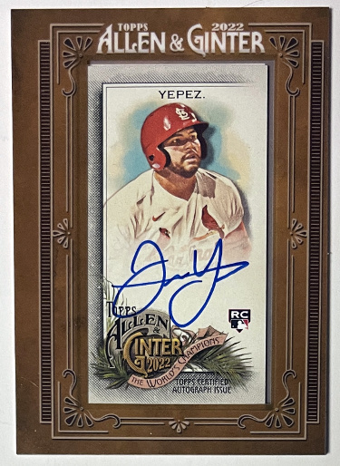 Juan Yepez signed 2022 Topps Allen & Ginter Mini Framed RC Auto Card #MA-JT (St. Louis Cardinals)