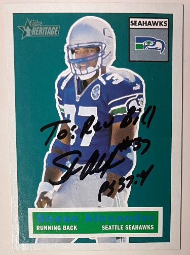 Shaun Alexander signed 2001 Topps Heritage On Card Auto #54 To Rev Bill/PS 37:4 (Seattle Seahawks)