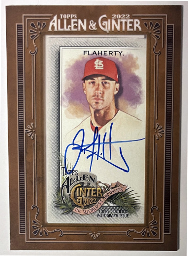 Jack Flaherty signed 2022 Topps Allen & Ginter Mini Framed Auto On Card #MA-JF (St. Louis Cardinals)