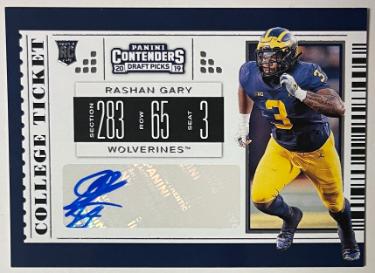 Rashan Gary signed 2019 Panini Contenders Draft Bowl Ticket Rookie Auto Card #226 (Michigan Wolverines/Packers)