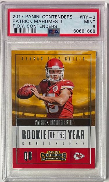 Patrick Mahomes 2017 Panini Contenders Rookie of the Year Card (RC) #RY-3- PSA Graded 9 Mint (Kansas City Chiefs/SB Champ-MVP)