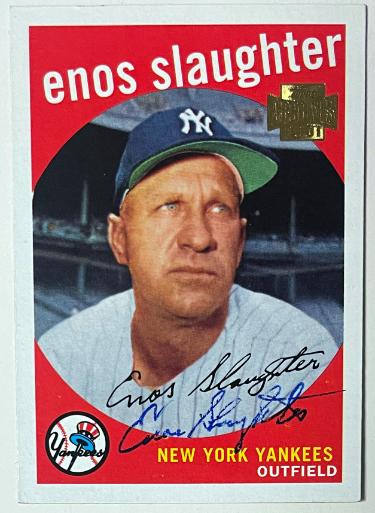 Enos Slaughter signed 2001 Topps Archives On Card Auto #155 imperfect- COA (New York Yankees)