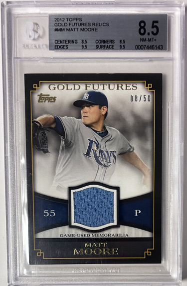 Matt Moore 2012 Topps Gold Futures Relics Rookie Card GFR-MM- 08/50- BGS Graded 8.5 NM-MT+ (Sub-Grades/Tampa Bay Rays)