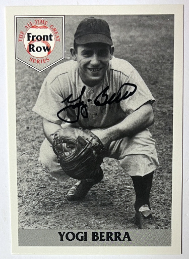 Yogi Berra signed 1992 Front Row The All-Time Greats Baseball #4 On Card Auto  COA (New York Yankees/HOF)