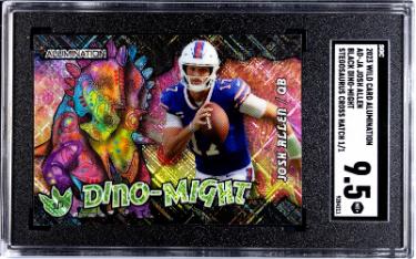 Josh Allen 2023 Wild Card Alumination Black Dino-Might Stegosaurus Cross Hatch Card #AD-JA- 1/1- SGC Graded 9.5 Mint+ (Bills)
