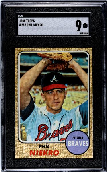 Phil Niekro 1968 Topps Card #257- SGC Graded 9 Mint (Atlanta Braves/HOF/5 X AS/No Hitter)