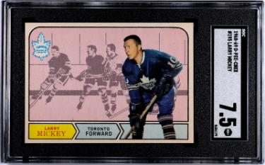 Larry Mickey 1968-69 O-Pee-Chee NHL Rookie (RC) Card #195 - SGC Graded 7.5 NM+ (Toronto Maple Leafs)