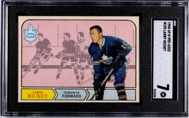 Larry Mickey 1968-69 O-Pee-Chee NHL Rookie (RC) Card #195 - SGC Graded 7 NM (Toronto Maple Leafs)