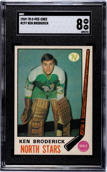Ken Broderick 1969-70 O-Pee-Chee NHL Rookie (RC) Card #197- SGC Graded 8 NM-MT (Minnesota North Stars)