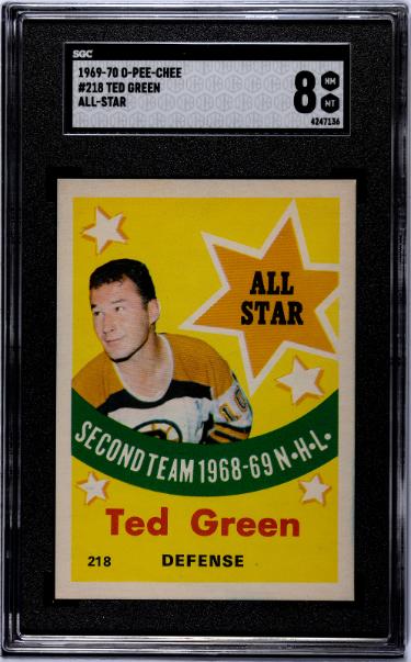Ted Green 1969-70 O-Pee-Chee NHL All-Star Card #218- SGC Graded 8 NM-MT (Boston Bruins)