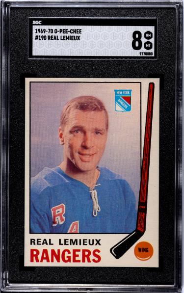 Real Lemieux 1969-70 O-Pee-Chee NHL Card #190- SGC Graded 8 NM-MT (New York Rangers)