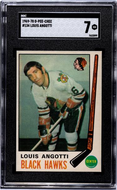 Louis Angotti 1969-70 O-Pee-Chee NHL Card #134- SGC Graded 7 NM (Chicago Blackhawks)