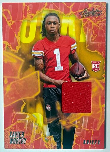 Xavier Worthy 2024 Panini Absolute Rookie Force Relic Card #RF-XWY (Kansas City Chiefs)