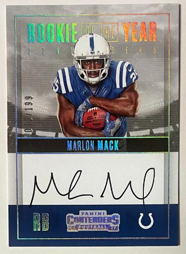 Marlon Mack signed 2017 Panini Contenders ROY Favorites Rookie On Card Auto RY-MM- /199 (Indianapolis Colts)