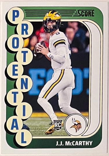 JJ/J.J. McCarthy 2024 Panini Score Rookie Card (RC) #10 (Minnesota Vikings)