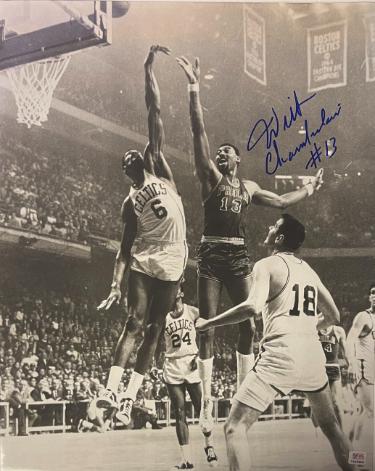 Wilt Chamberlain signed Philadelphia 76ers Vintage B&W 16x20 Photo #13- PSA Authentication (vs Bill Russell)