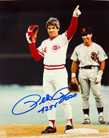 Pete Rose signed Cincinnati Reds 8x10 Photo #4256 (4192 Record Breaker) imperfect- Tuff Stuff LOA
