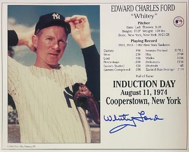 Whitey Ford signed New York Yankees Hall of Fame Induction Day Photo/Card- Collector's Showcase LOA/Show Ticket- MLB Licensed