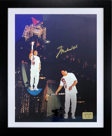 Muhammad Ali signed 16x20 Photo 1996 Atlanta Olympics Torch Lighting Custom Framing- /1996- Beckett/Ali/Prince COA w/VHS Tape